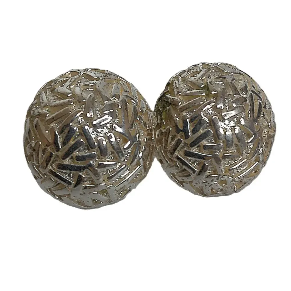 Vtg Jim Russell Silvertone Statement Button Earrings Geometric Brutalist Pierced